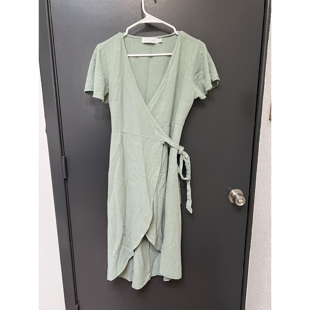 Petal And Pup Dress Womens Sz 8 Green Faux Wrap Tie Waist Flutter Sleeve